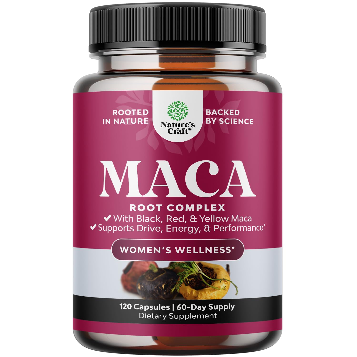 Organic Maca Root Capsules for Women - Natural Female Enhancement Supplement with Red, Yellow & Black Maca Blend - Non-GMO, Vegan, Gluten-Free, No Artificial Colors - 120 Count - Boost Energy, Hormone Balance & Libido for Busy Women