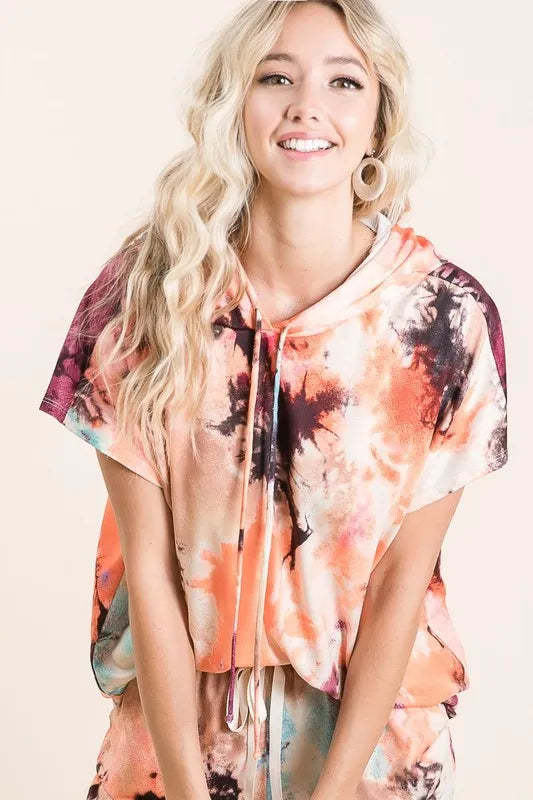 BiBi Tie Dye Terry Hoodie with Drawstring - Soft Cotton Pullover for Women | Perfect for Casual Wear, Gym, and Outdoor Activities