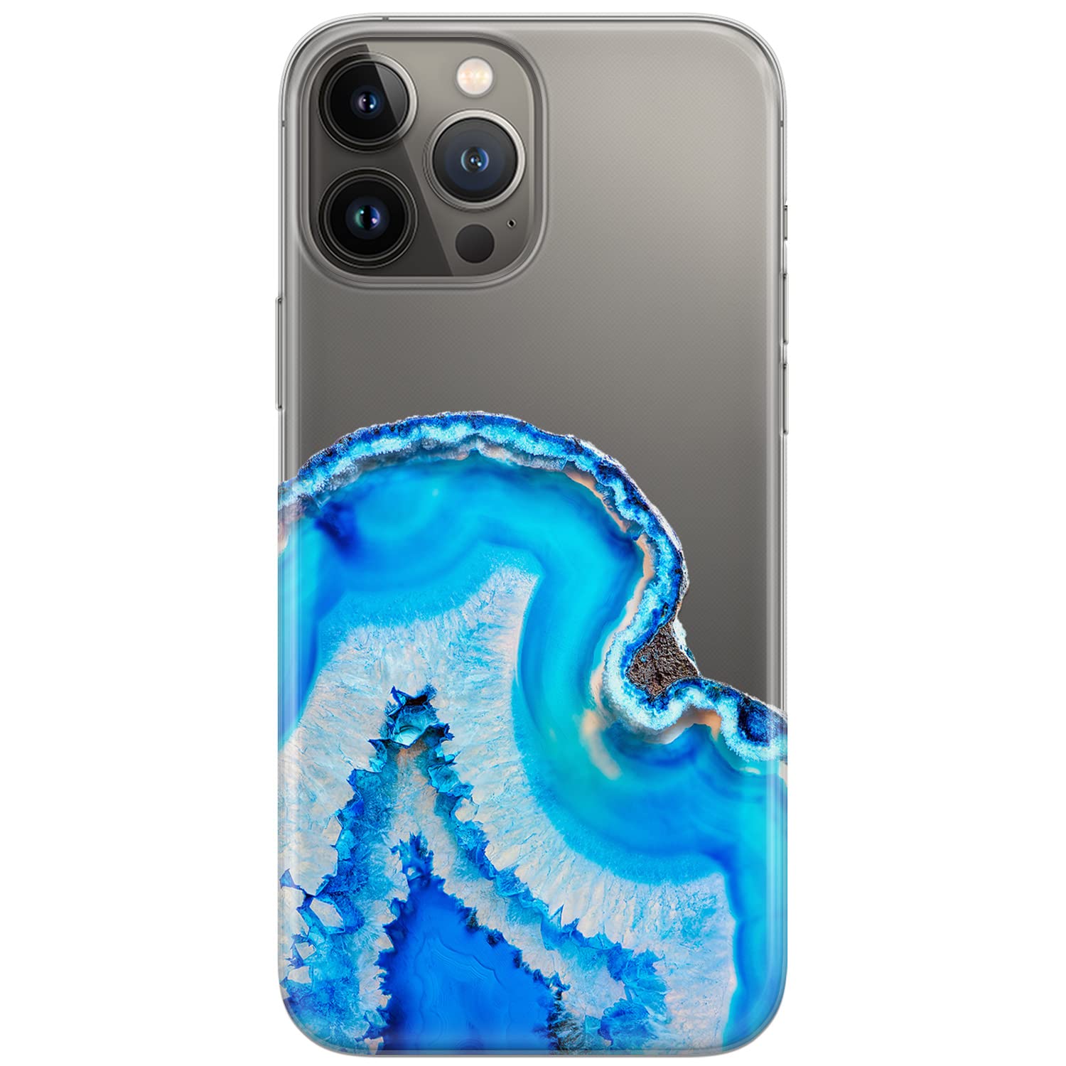 Premium Shockproof Phone Case for iPhone 15 Plus/14/13 Pro Max/12 Mini/SE/11/Xr/Xs/8/7 - Slim Clear TPU Bumper with Marble & Blue Agate Stone Design - Perfect for Daily Protection & Style Enhancement
