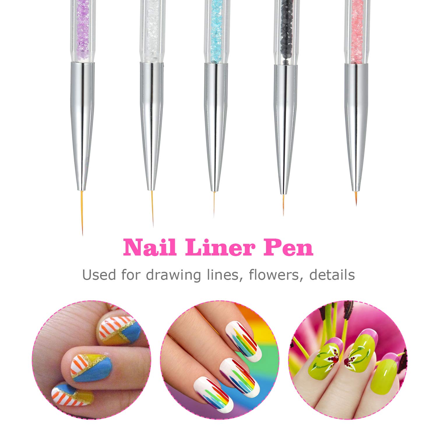 10 Pcs Dual-End Nail Art Brushes Kit - Professional Nail Liner Pen, Dotting Pen & Builder Handles for Gel, Acrylic & Nail Art Designs - Perfect for Salon, Home Manicure & DIY Nail Art (Multicolor) - Layfoo