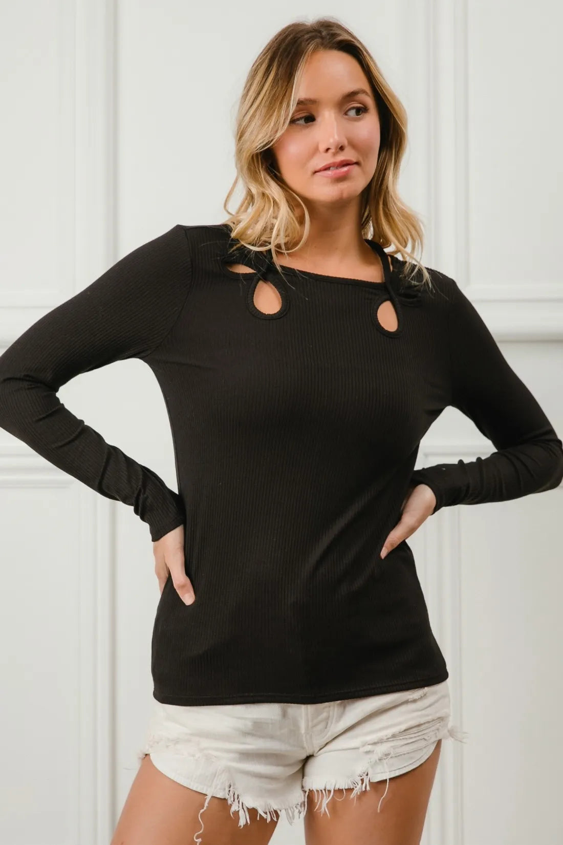 Stylish BiBi Rib Knit Cut Out Tied Neck Top for Women | Trendy Casual & Party Wear | Perfect for Date Nights and Outings