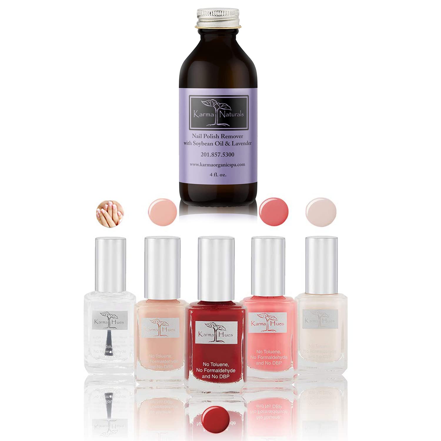 Natural Vegan & Cruelty-Free Nail Polish Set - 6pc Non-Toxic Base Coat & Lavender Nail Polish Remover for Christmas Nail Art | Perfect for Holiday Parties, Gift Giving & Home Manicures