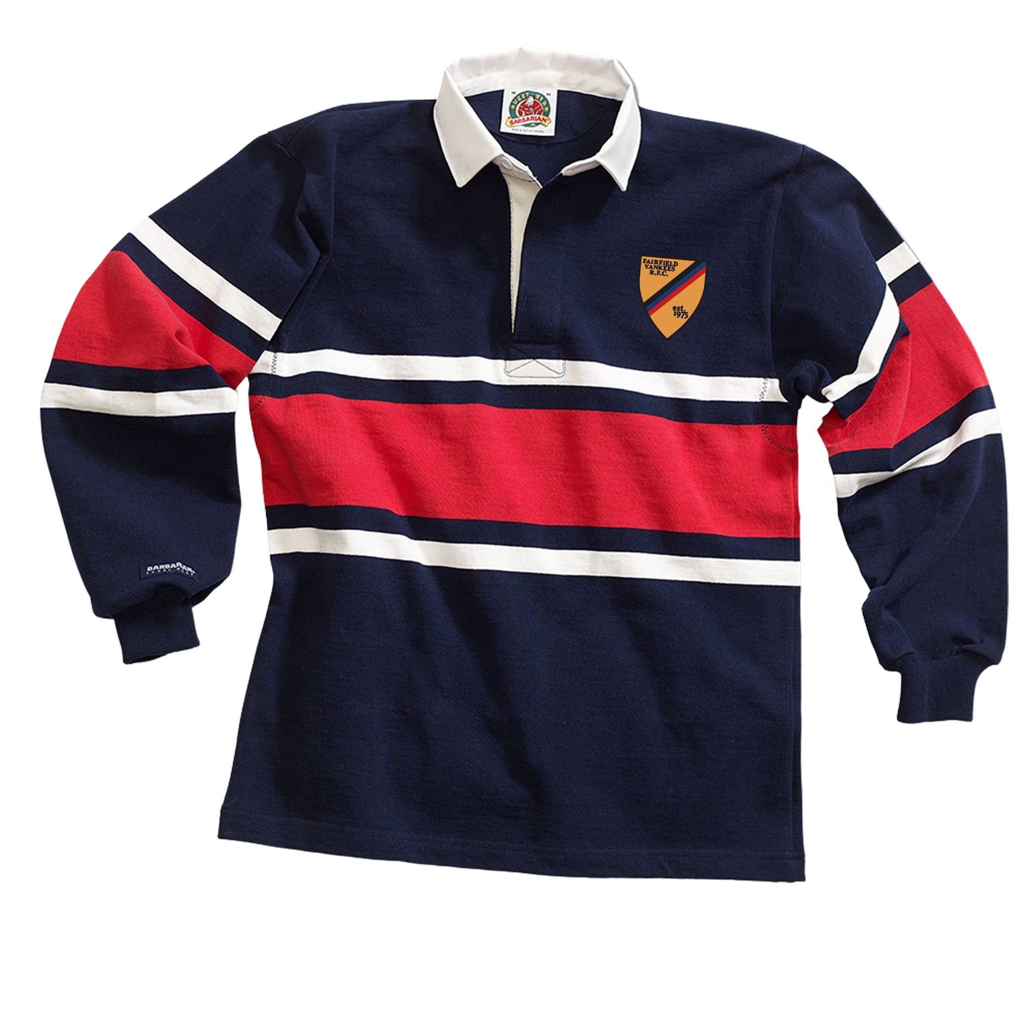 Fairfield Yankees RFC Collegiate Stripe Rugby Jersey - Authentic Vintage Style Rugby Shirt for Men, Perfect for Rugby Matches, Fan Events & Casual Wear
