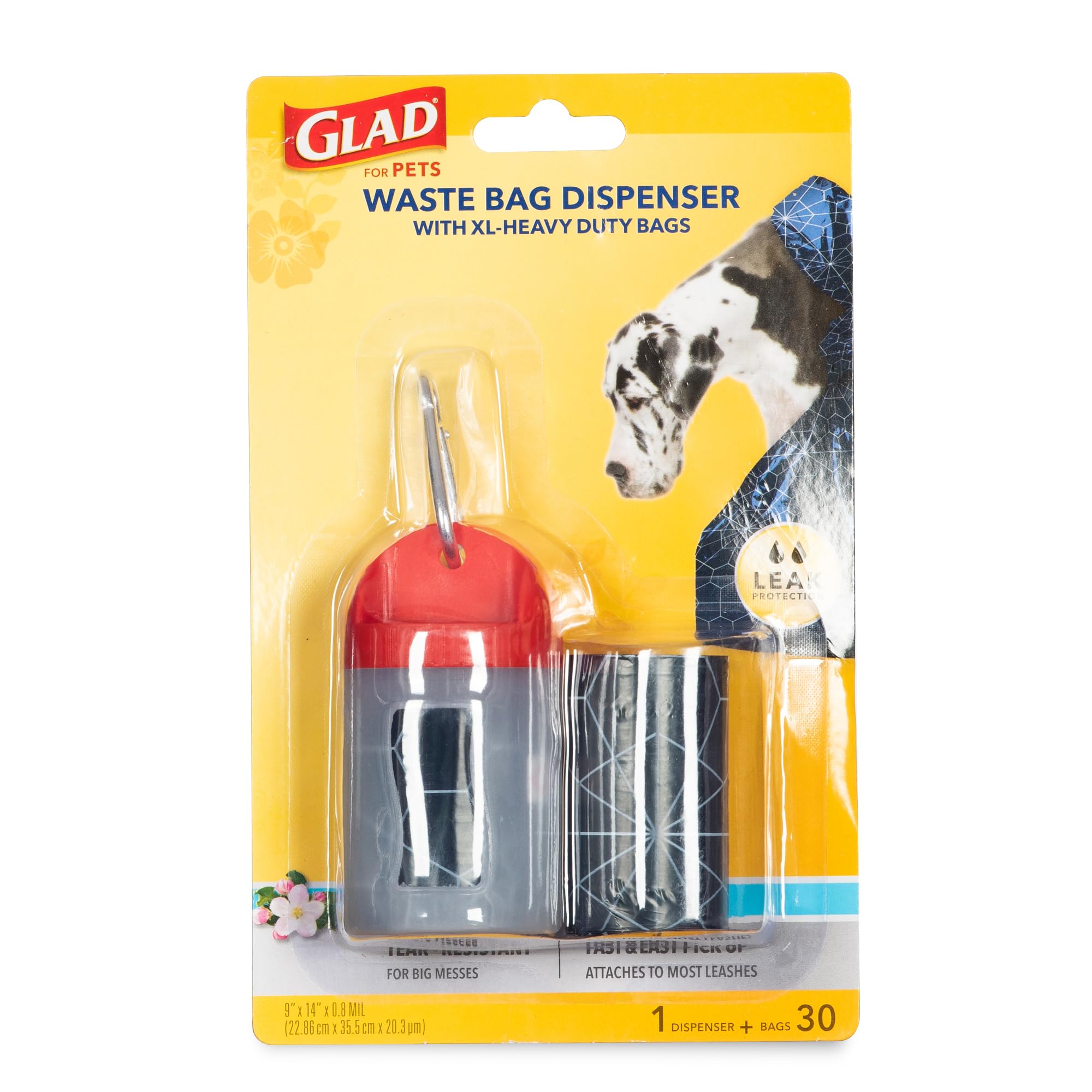 Glad For Pets Extra Large Tropical Breeze Scented Dog Waste Bags with Dispenser & Metal Clip | 1440 Count Heavy Duty Poop Bags for Dogs (48 Rolls) | Perfect for Park Walks, Backyard Cleanup & Travel Use