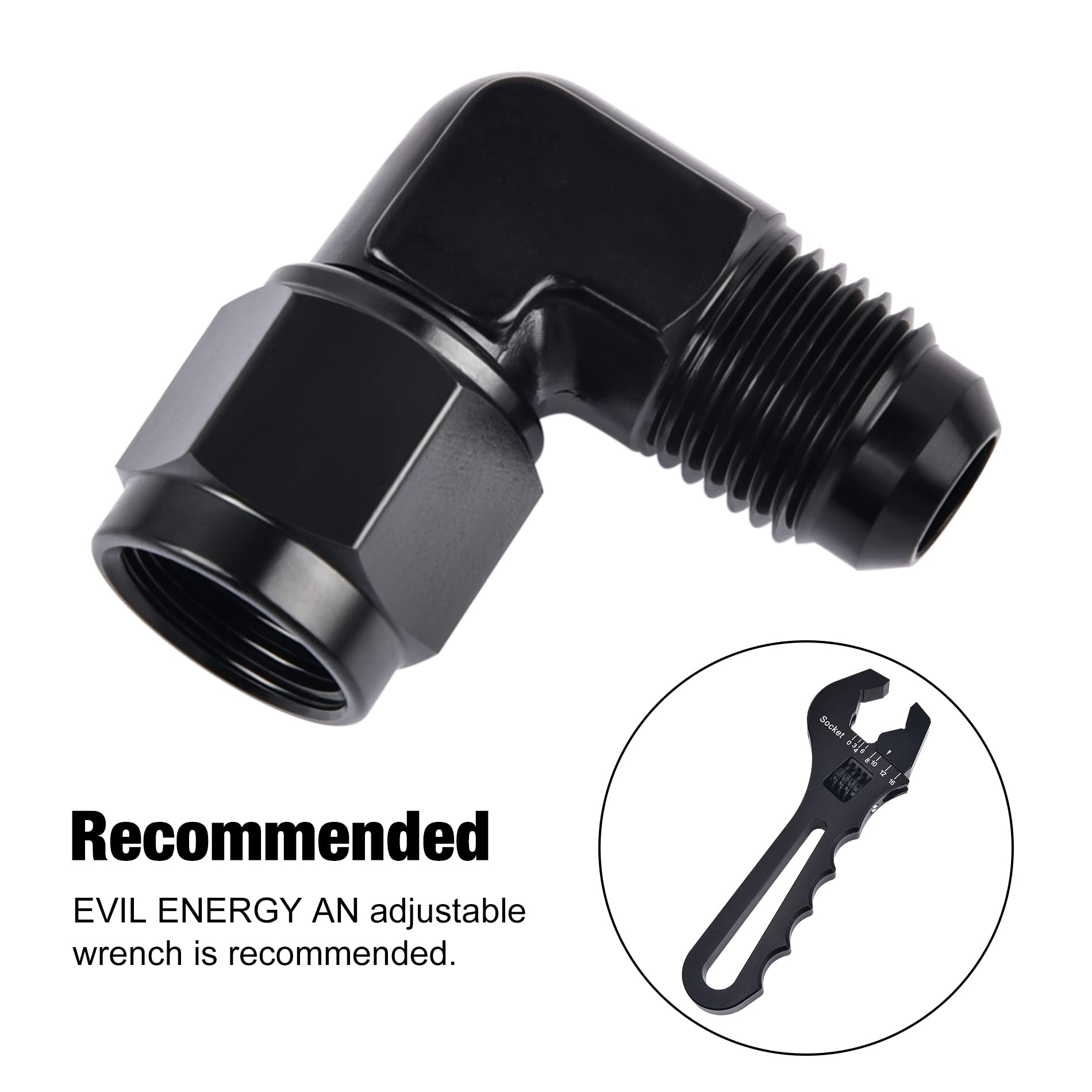 EVIL ENERGY AN Female to AN Male Flare Swivel Fitting Adapter - High-Quality Aluminum Black AN Fittings for Fuel, Oil & Hydraulic Systems - Perfect for Automotive, Racing & Performance Upgrades