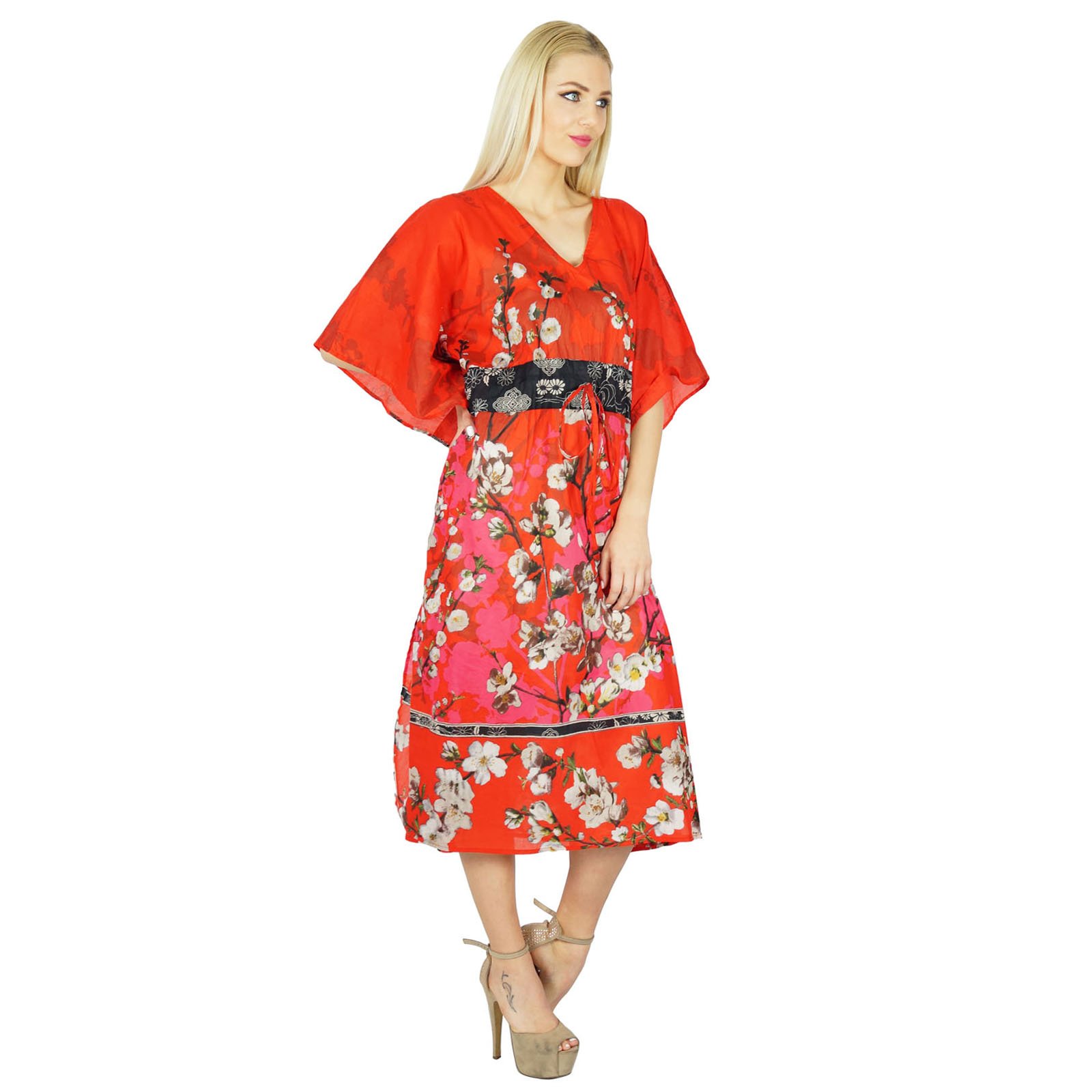 Bimba Women's Printed Maxi Dress - Flowy Kaftan with Kimono Sleeves for Beach Cover Up | Perfect for Summer Vacations, Pool Parties & Resort Wear