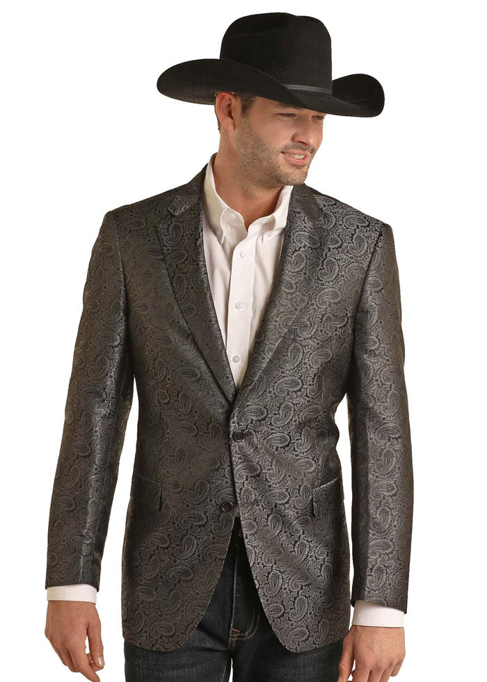 Rock & Roll Denim BM96C03634 Men's Jacquard Sports Coat Black | Stylish Casual Blazer for Weddings, Parties & Business Events