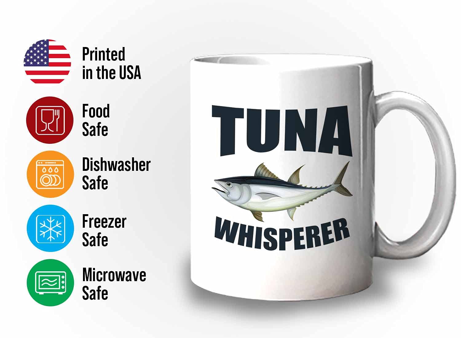 Bubble Hugs Fisherman Coffee Mug 11oz White - Funny Tuna Whisperer Design - Perfect Gift for Anglers & Fishing Enthusiasts - Great for Coffee, Tea or Beer While Fishing, Camping or Outdoor Adventures