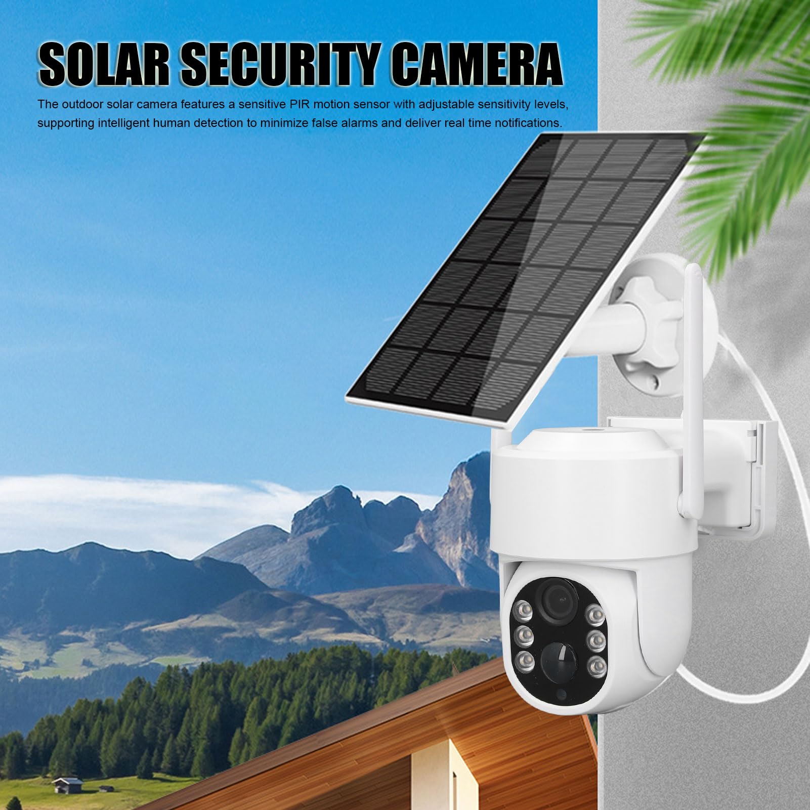 Saluaqui Outdoor Solar Security Camera - 360° View, PIR Motion Detection, 2-Way Talk, IP65 Waterproof, Color Night Vision - Solar Panel Surveillance System Kit for Home, Yard & Business Security