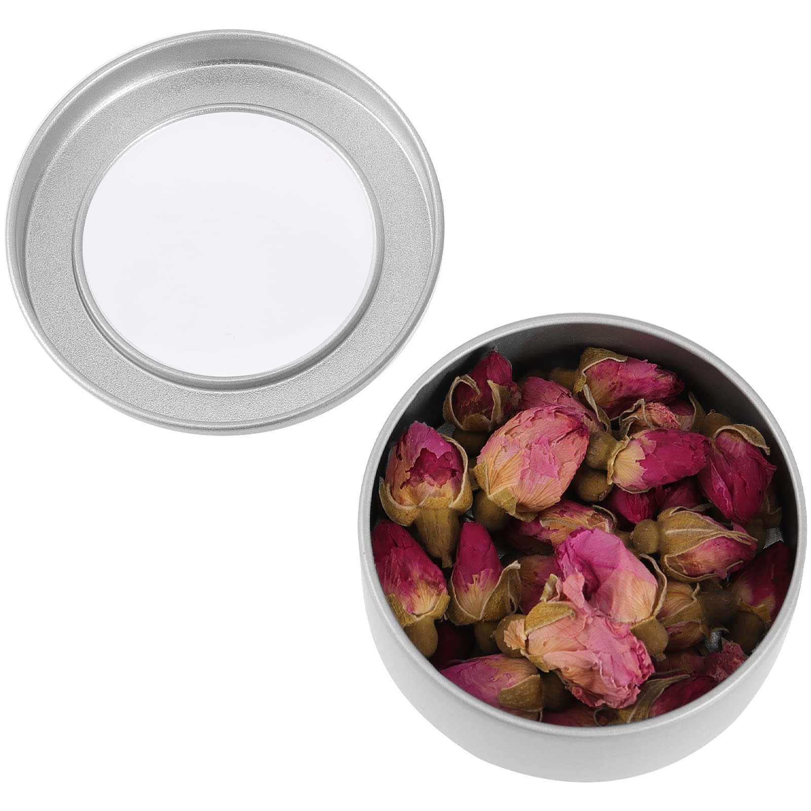 48 Pack 2 oz Round Metal Tins with Clear Window Lid - Empty Small Silver Containers for Lip Balm, Cosmetics, Cream & DIY Crafts | Perfect for Wedding Favors, Party Supplies & Travel Storage