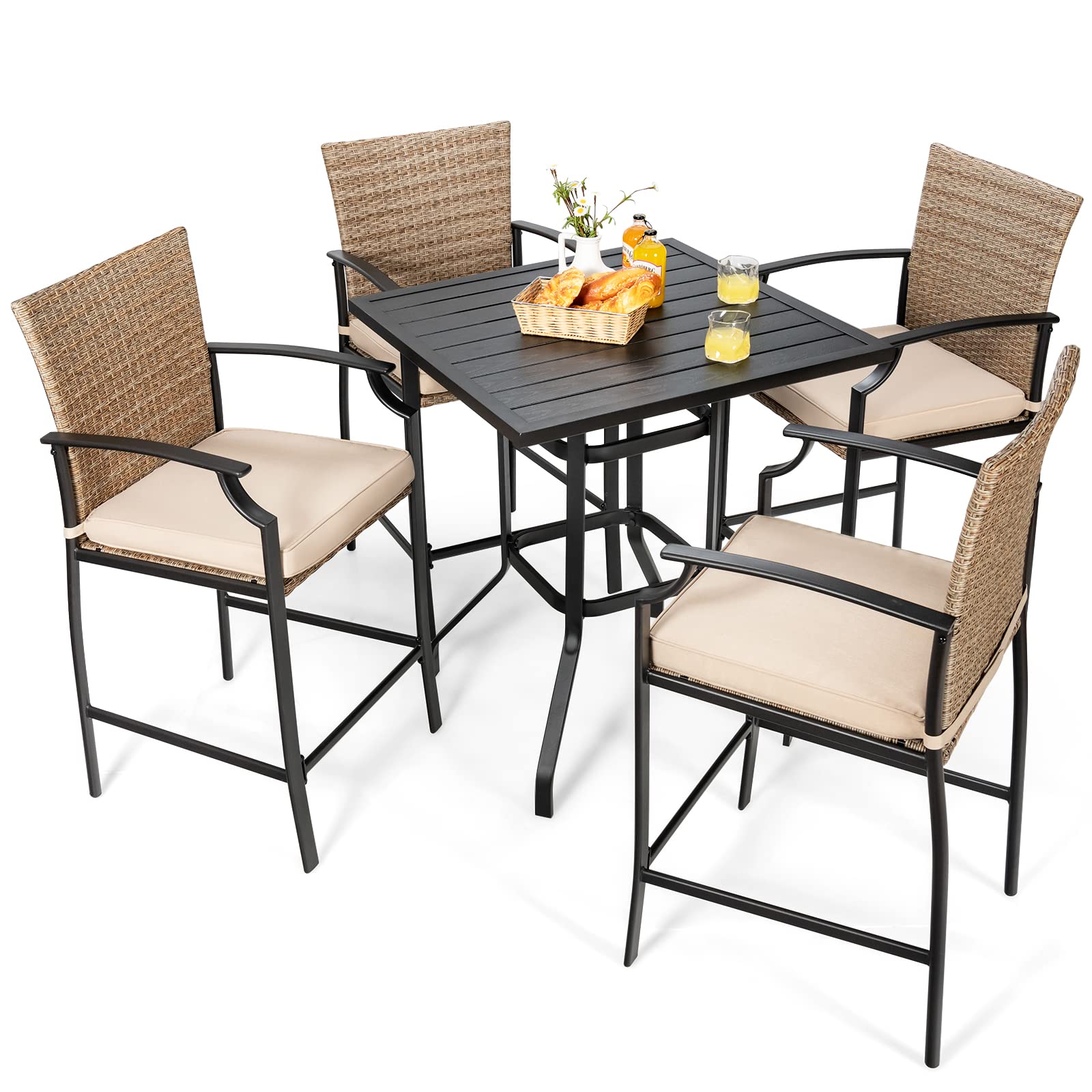 Tangkula 32 Inch Outdoor Bar Table - Square Steel Bistro High Top Table with Powder-Coated Tabletop & Solid Metal Frame - Perfect for Backyard, Poolside, Garden, Patio, Restaurant, Cafe (Black)