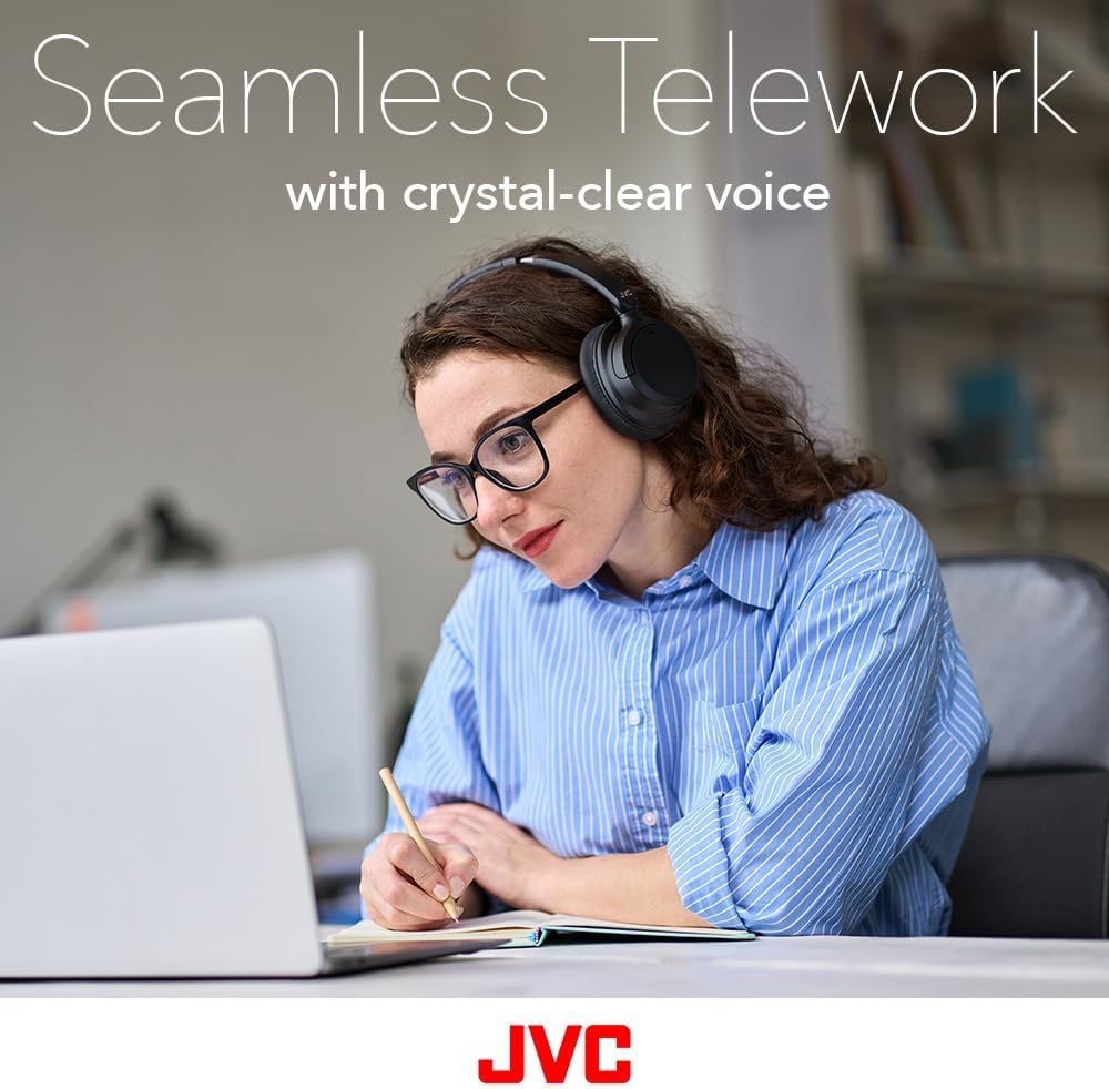 JVC HAS95N Hybrid Active Noise Cancelling Wireless Headphones - Bluetooth 5.3 Over-Ear Headset with 50HR Battery, Dual Mic & Voice Assistant | Perfect for Travel, Office & Commuting | Detachable Cable & Comfortable Long-Wear Design