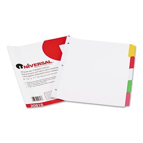 Universal Write-On/Erasable Index Tabs - 5 Multicolor Letter-Sized Tabs with Reinforced Holes for Binders | White, 5/Set | Non-Permanent Ink & Erasable Surface | Perfect for Office Organization, School Projects, and Document Filing