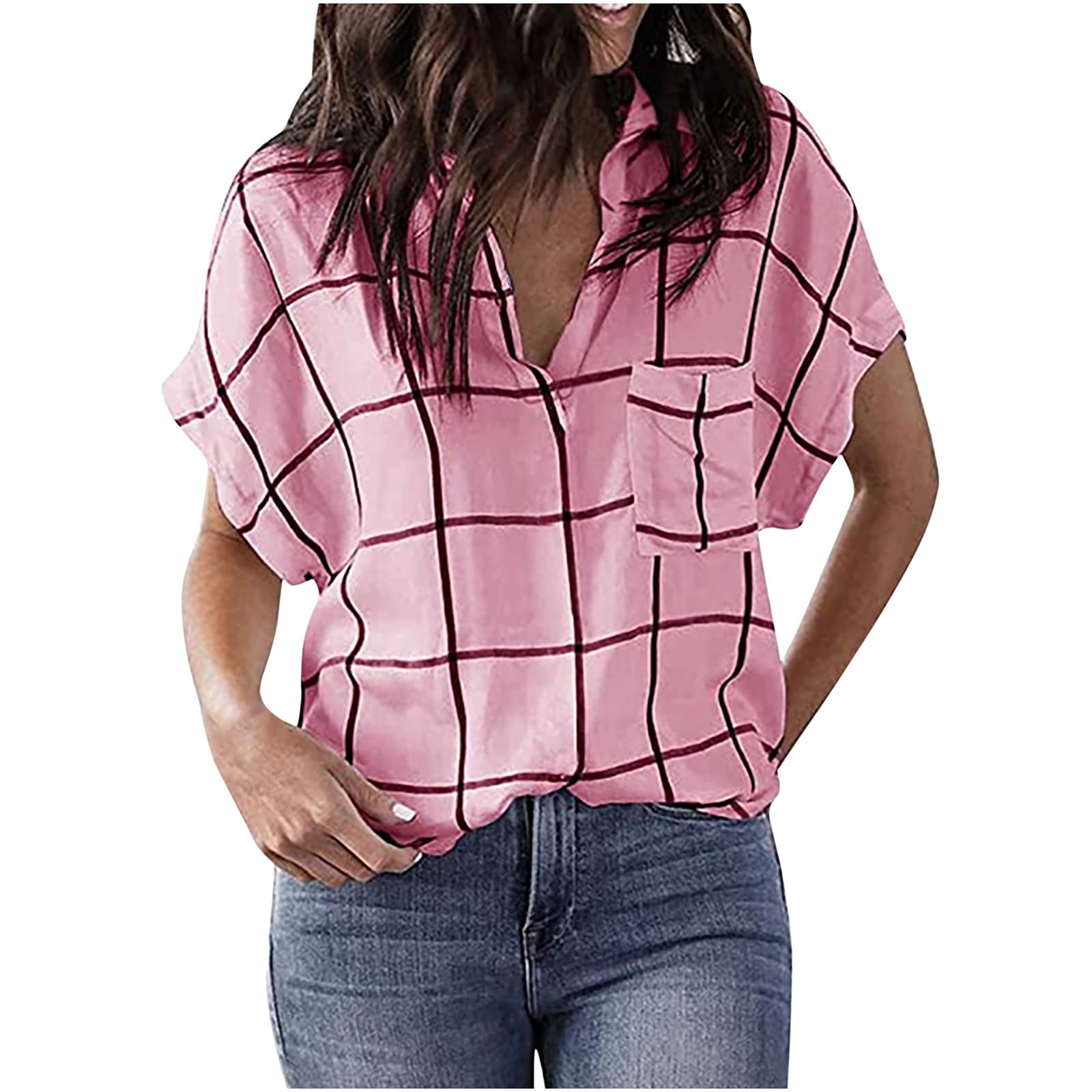 FunAloe Women's Summer Tops - Stylish Plaid Tunic T-Shirts with Union Jack Design | Elegant Short Sleeve Blouses for Casual Wear, Beach Outfits & Summer Vacation | UK Sizes