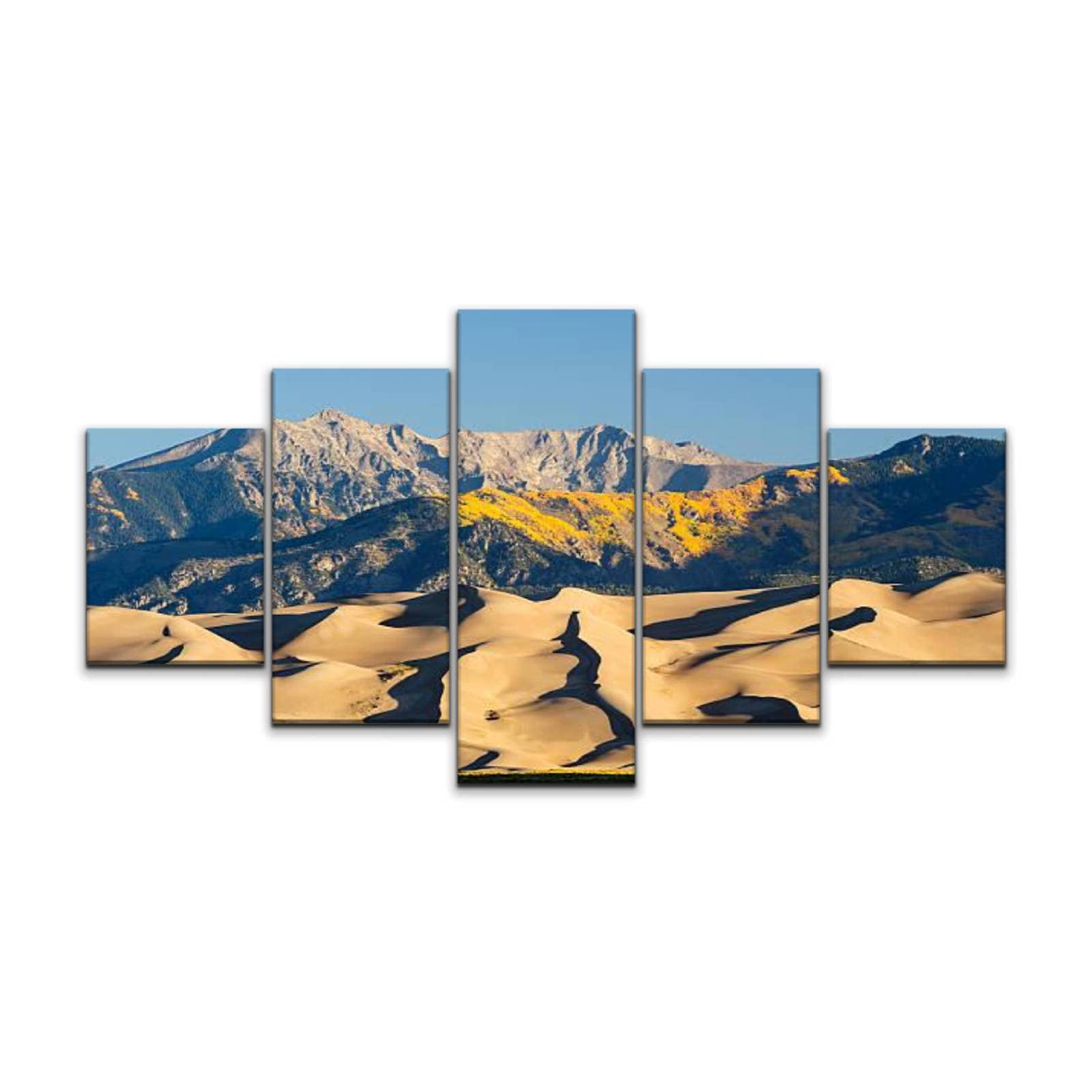5-Panel Large Canvas Wall Art Print - Stretched Framed Great Sand Dunes National Park Sunrise Painting - 60x32 Inch Home Decor for Living Room, Bedroom & Office