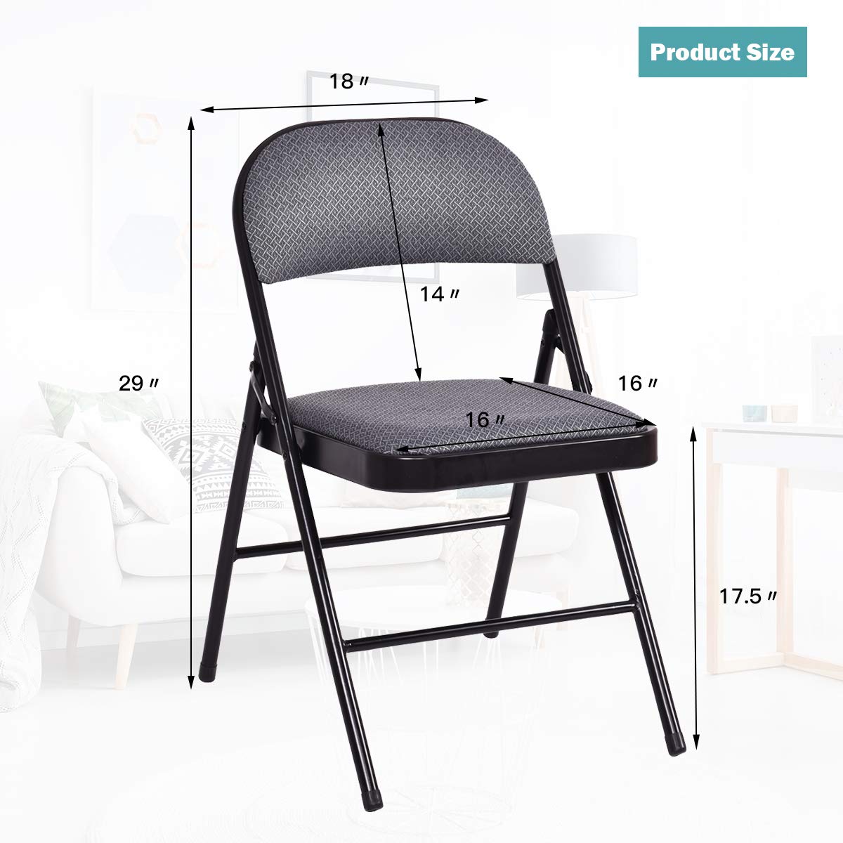 ARLIME 4-Pack Folding Chairs with Padded Seat & Back - Portable Metal Frame Chairs for Home, Office, Camping, Picnics & Outdoor Events - Set of 4 Comfortable Upholstered Chairs