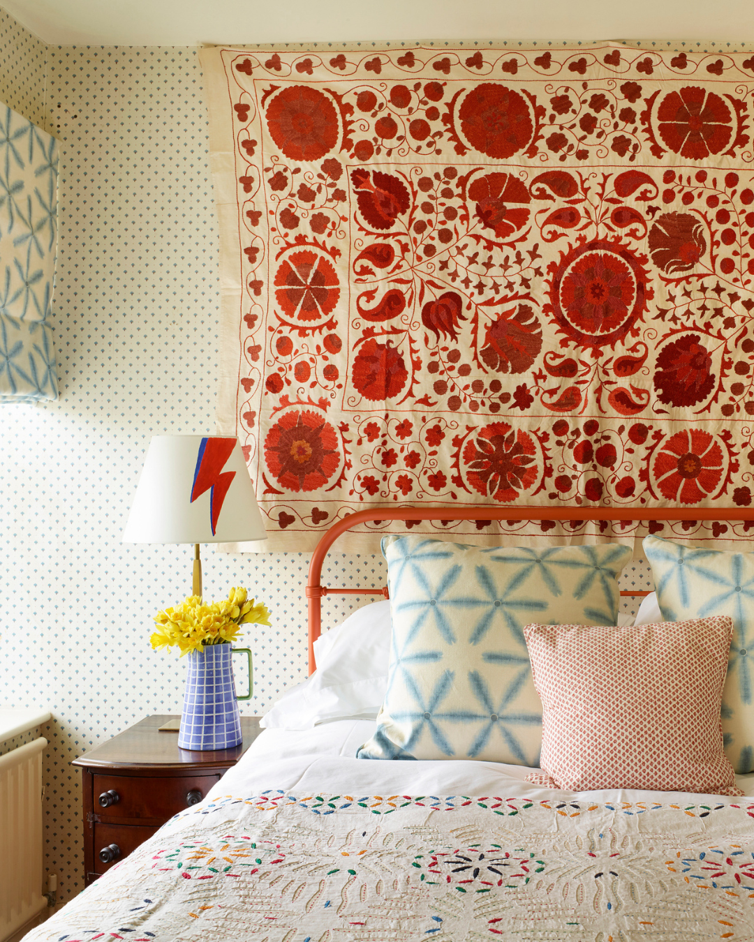 Handmade Suzani Red Embroidered Pillow Cover - Boho Home Decor for Living Room, Bedroom & Sofa