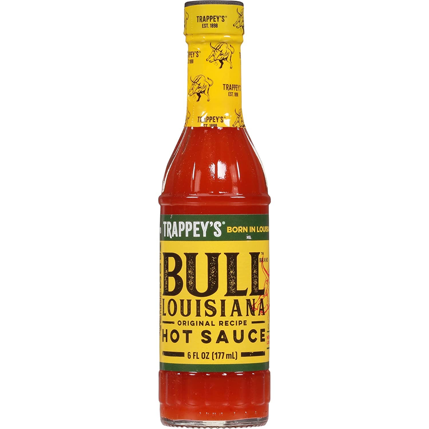 Trappey's Bull Brand Louisiana Hot Sauce - 6 Ounce (Pack of 3) | Spicy Pepper Sauce for Wings, Tacos, BBQ & Seafood | Made in USA