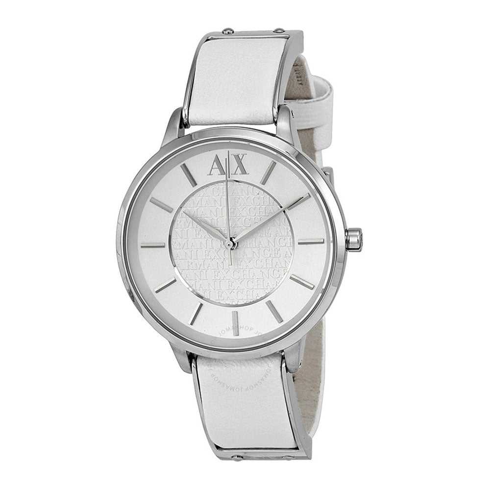 ARMANI EXCHANGE AX5300 Women's Watch - Silver Stainless Steel Case, White Leather Strap, Analog Quartz Movement | Perfect for Office, Casual Wear & Special Occasions