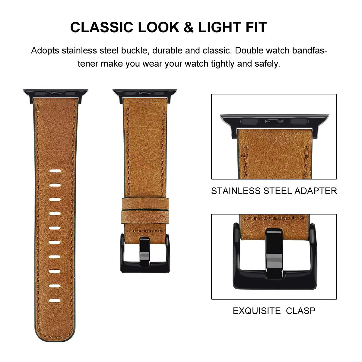 Vintage Leather Apple Watch Band - Classic Retro Style Replacement Strap for Apple Watch Series 1/2/3/4/5/6/7/8/SE - Perfect for Casual Wear, Office & Special Occasions