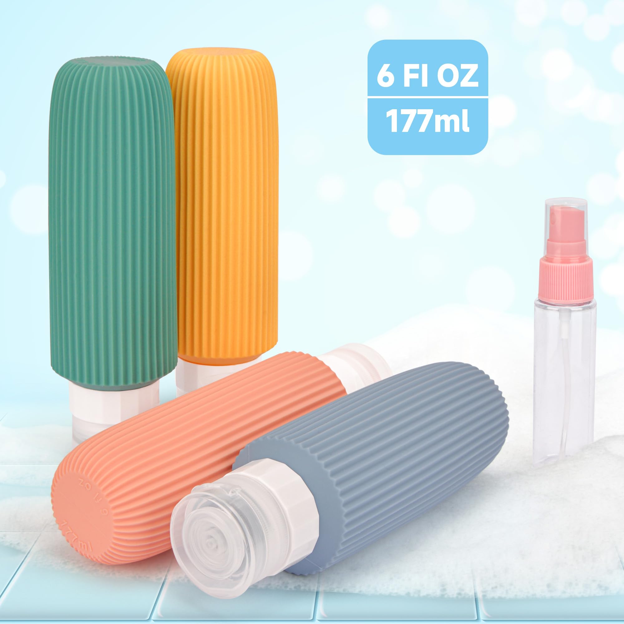 6oz Travel Bottles for Toiletries - BPA Free Leak Proof Travel Size Containers with Labels | Perfect for Shampoo, Lotion & Cosmetics | Ideal for Road Trips, Airplane Travel & Camping Essentials