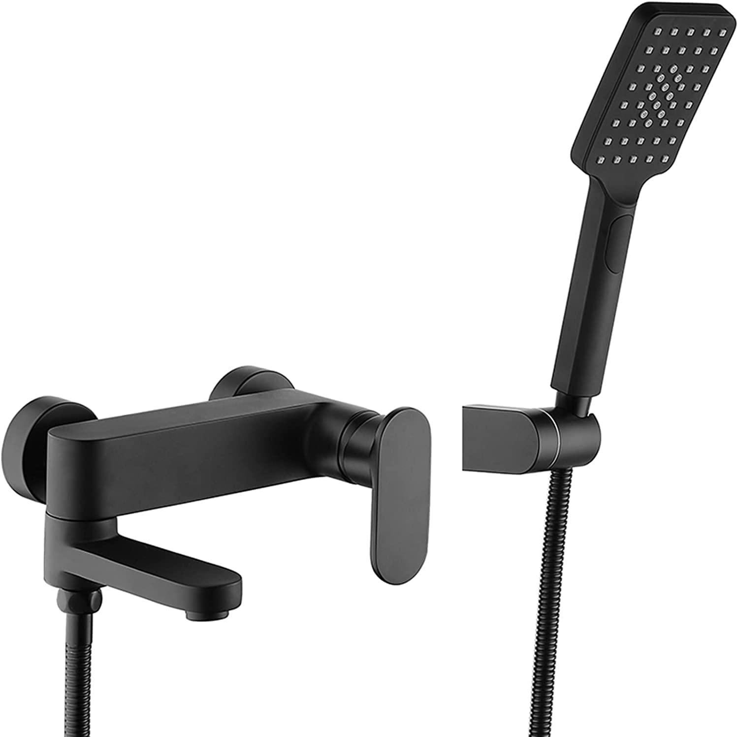 Premium Black Brass Bathroom Shower Faucet Set with Swivel Spout & Handheld Showerhead - Wall Mounted Hot/Cold Bathtub Mixer Tap for Modern Bathroom & Spa Experience