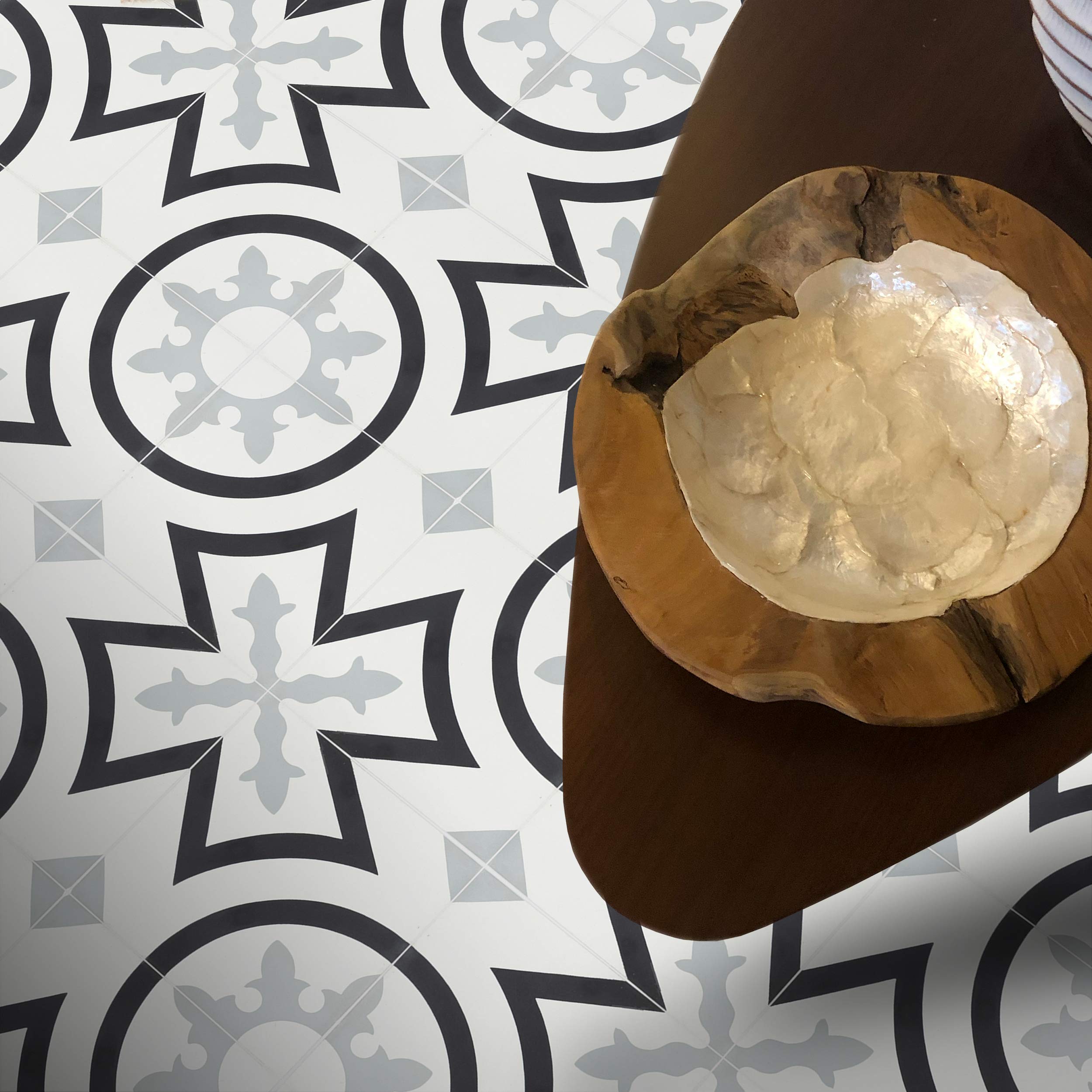 Handmade Moroccan Cement Tiles - Pack of 12 Black & Grey Mosaic Floor Tiles for Kitchen, Bathroom & Outdoor Patio Decor
