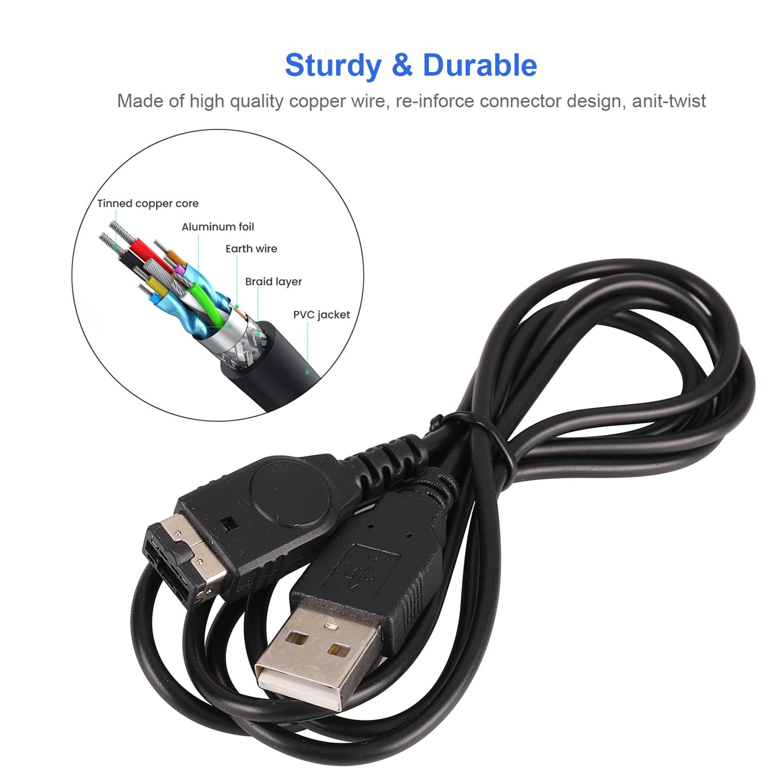 Premium USB Charger Cable for Nintendo Gameboy Advance SP & DS - 3.9ft Fast Charging Cord | Replacement Power Cable for GBA SP & Original NDS Console | Perfect for Gaming On-The-Go & Travel Accessories