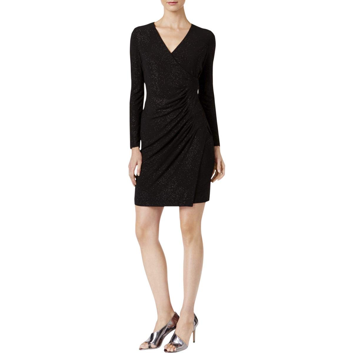 CALVIN KLEIN Women's Sparkle Ruched Faux Wrap Dress - Elegant Party & Evening Wear for Special Occasions