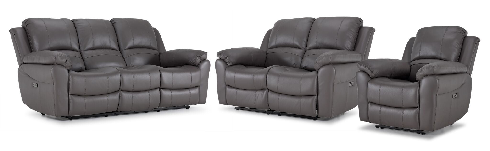 Premium Alba Leather Power Reclining Sofa Set - 3-Piece Sectional with Loveseat & Chair, Soft Grey - Perfect for Living Room, Home Theater & Family Gatherings