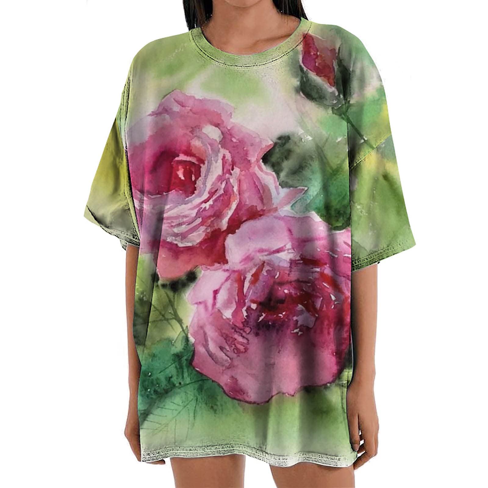 Vintage Floral Printed Plus Size Women's Summer T-Shirt - Casual Drop Shoulder Tunic Top for Beach, Vacation & Everyday Wear