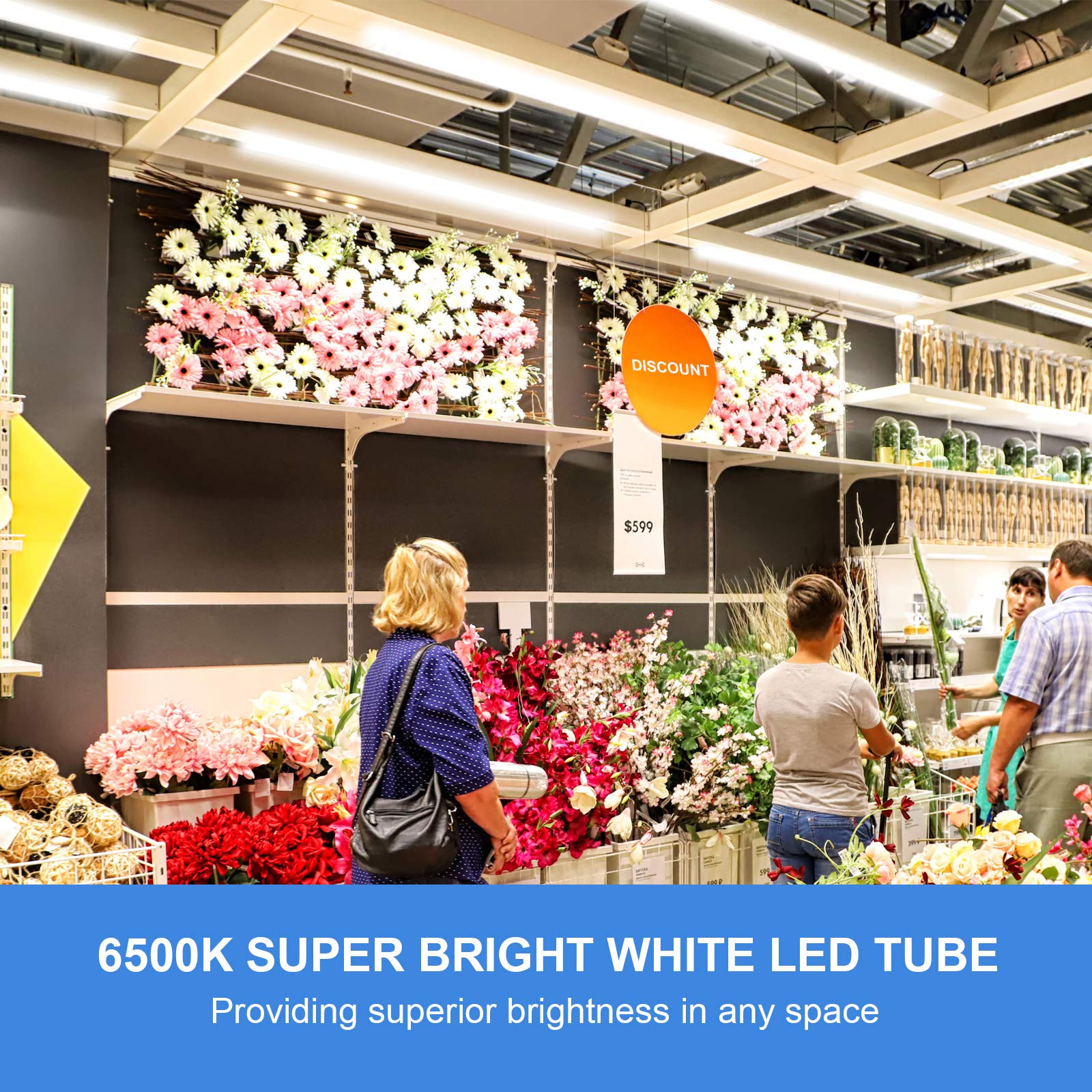 4FT LED Shop Light 10 Pack - 40W 5400LM 6500K Linkable V-Shape Fixtures with Clear Cover - Plug & Play T8 Tube Lights for Garage, Warehouse, Basement - Bright Lighting Solution for Workshops & Commercial Spaces