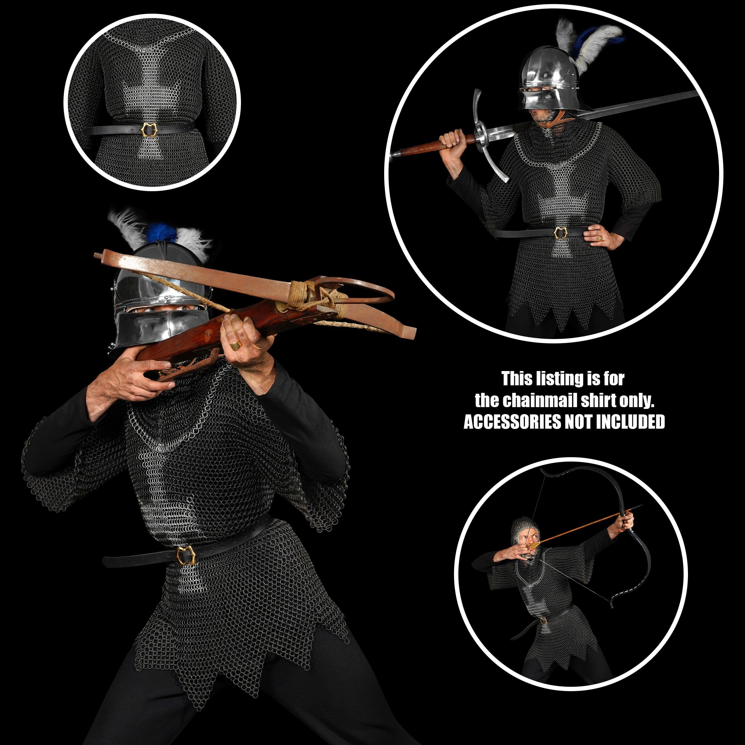 Mythrojan Chainmail Shirt - Steel Butted Half Sleeve Armor for Medieval LARP, Renaissance Faire & Cosplay | Historical Reenactment & Costume Accessory