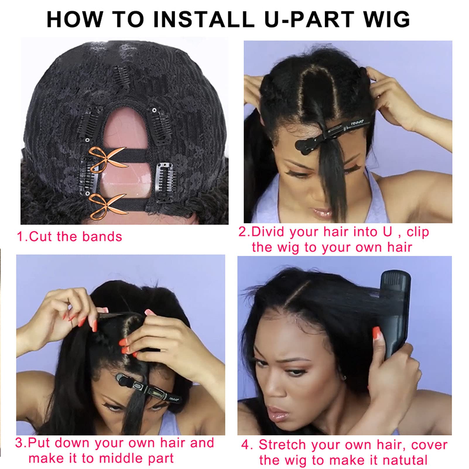 Peruvian Virgin Hair U Part Wig - 22 Inches Kinky Curly Human Hair Wig for Black Women | Natural Color | Perfect for Daily Wear, Parties & Special Occasions