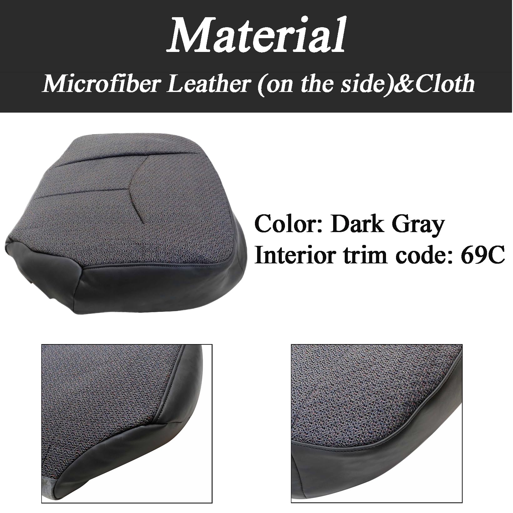 Replacement Front Driver Side Bottom Seat Cover & Foam Cushion - Dark Gray Cloth - Compatible with Chevy Silverado & GMC Sierra 2003-2007 | Perfect for Worn Seats Repair & Car Interior Upgrade