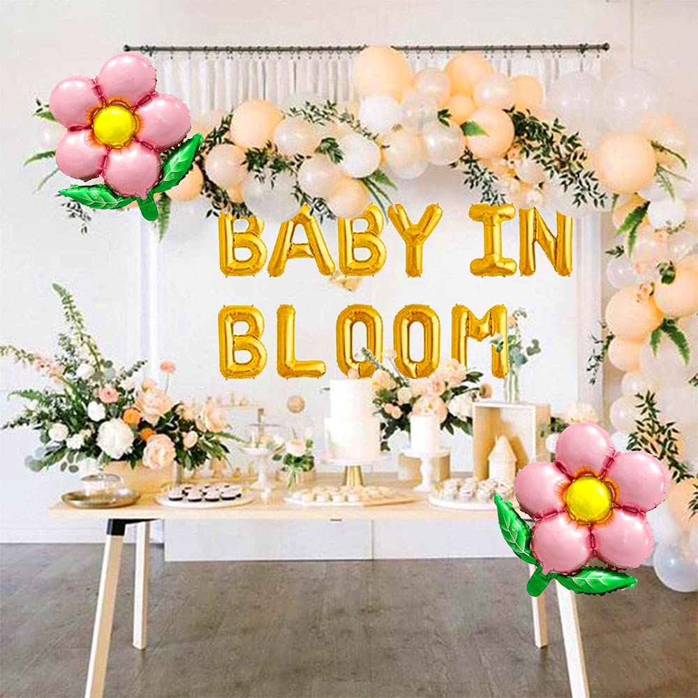 JeVenis Baby in Bloom Balloons & Banner - Floral Baby Shower Decorations Backdrop for Gender Reveal, Newborn Welcome Party, Nursery Decor (Pink/White)