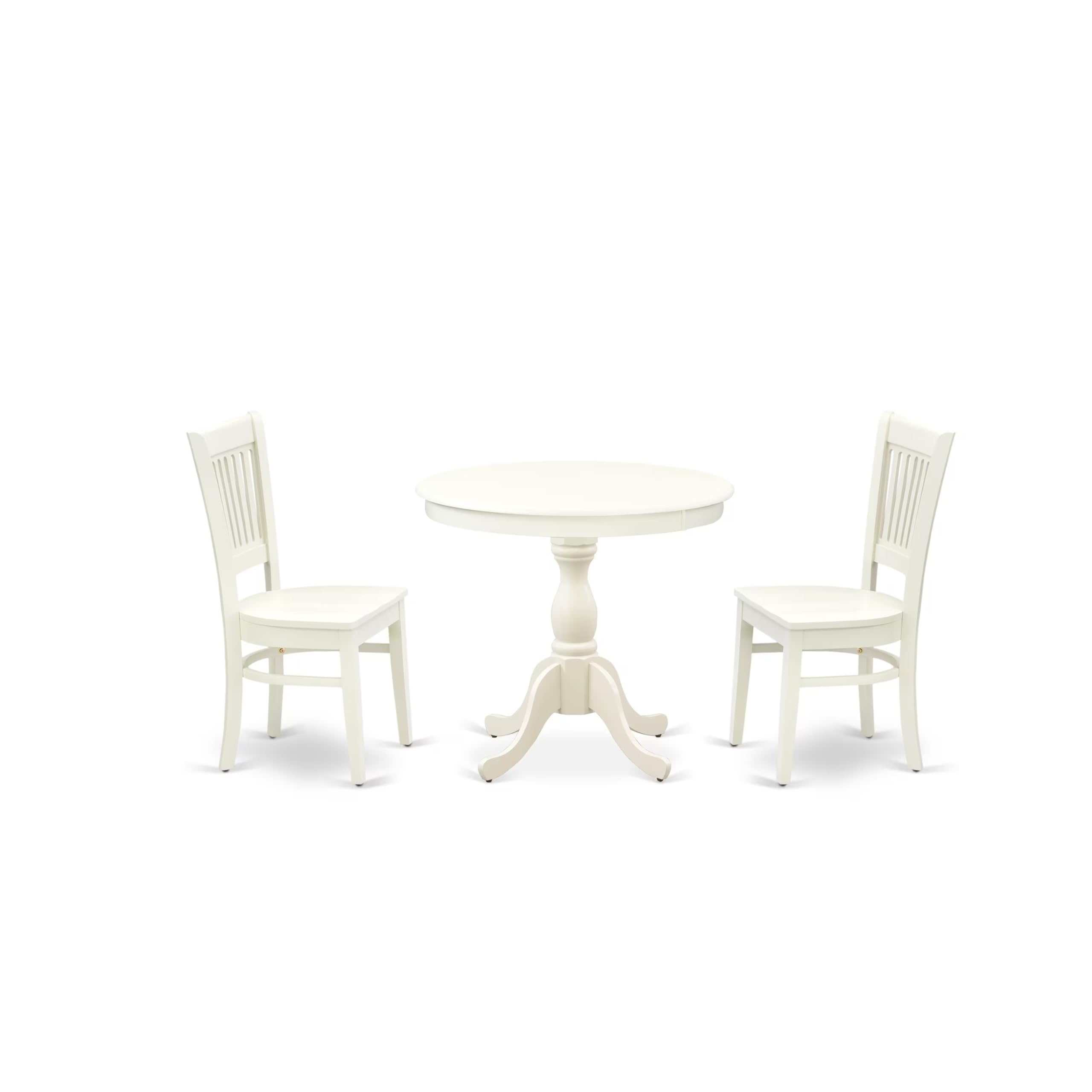 East West Furniture AMVA3-LWH-W 3-Piece Round Kitchen Table Set with Pedestal Base & 2 Dining Chairs, 36x36 Inch, Linen White - Perfect for Small Spaces, Apartments, Breakfast Nooks & Cozy Dining Areas