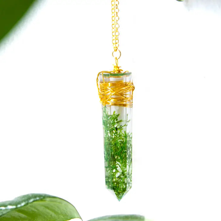 With Roots Eco-Friendly Resin Pendant Necklace with Gold Crystal - Perfect for Nature Lovers & Boho Fashion Accessories