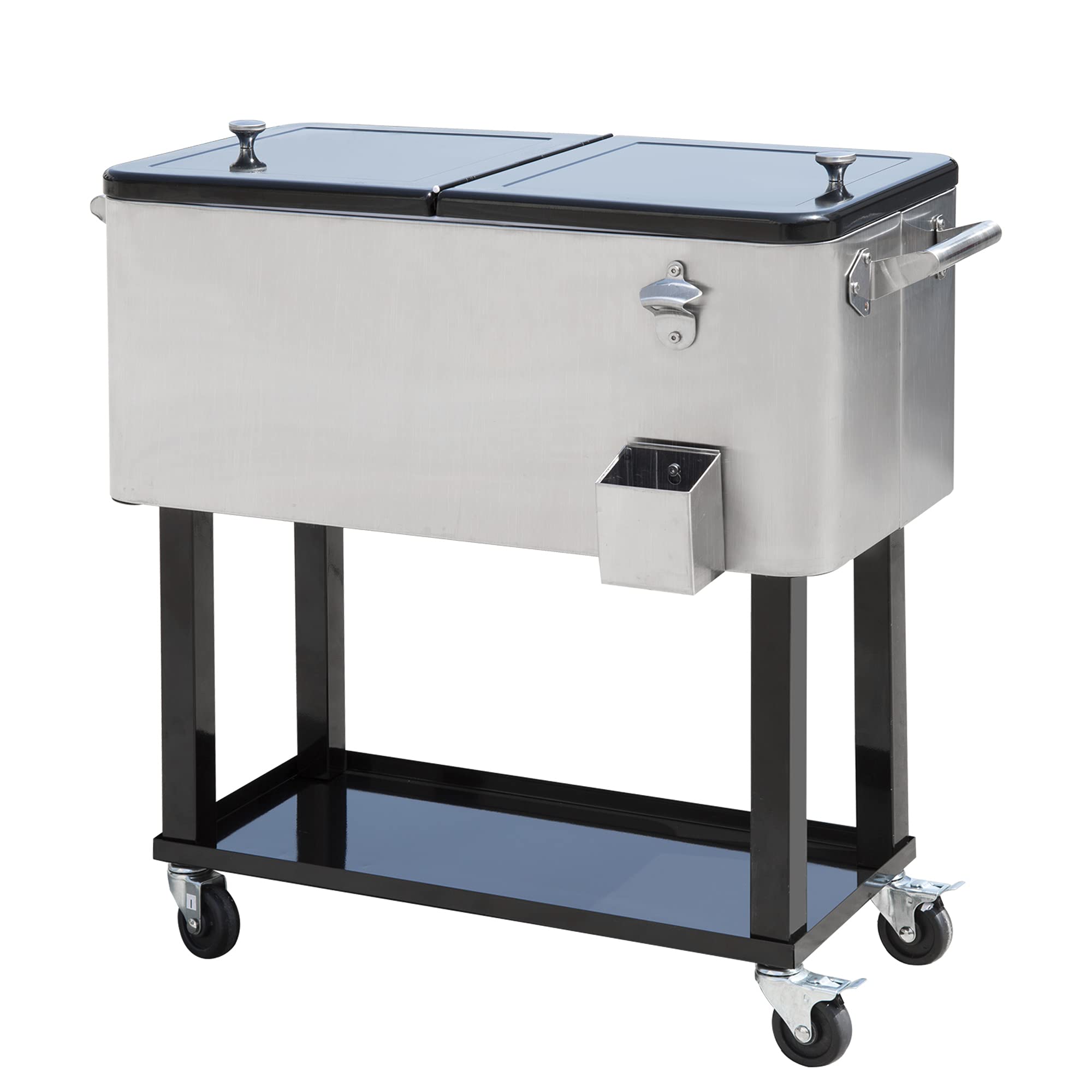 Outsunny 80 QT Rolling Cooler with Wheels - Portable Ice Chest for Outdoor Parties, Camping & Tailgating - Stand-Up Drink Cooler Cart in Silver - Perfect for BBQs, Beach Trips & Picnics