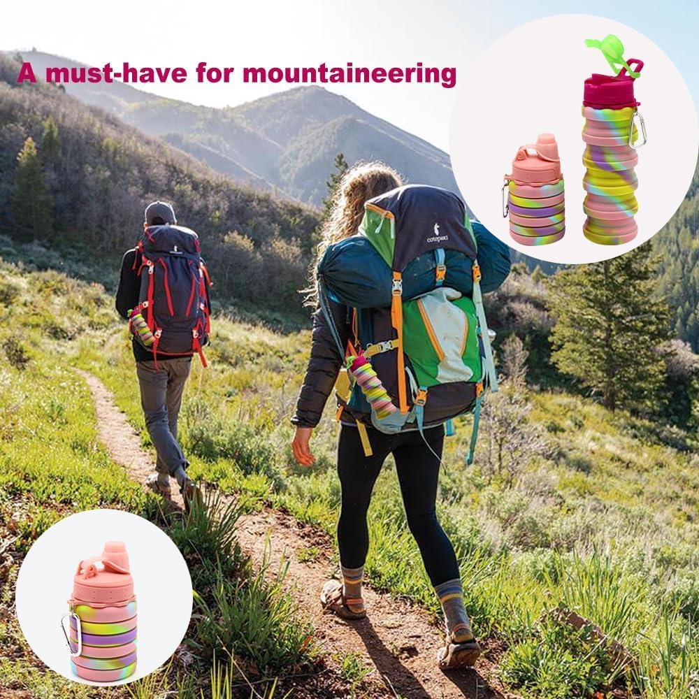 KALRA MAGIC Collapsible Water Bottle 500ml - Leak Proof, BPA Free, Reusable Travel Sipper for Hiking, Camping, Gym & Outdoor Activities - Foldable Design (Multi-Color)