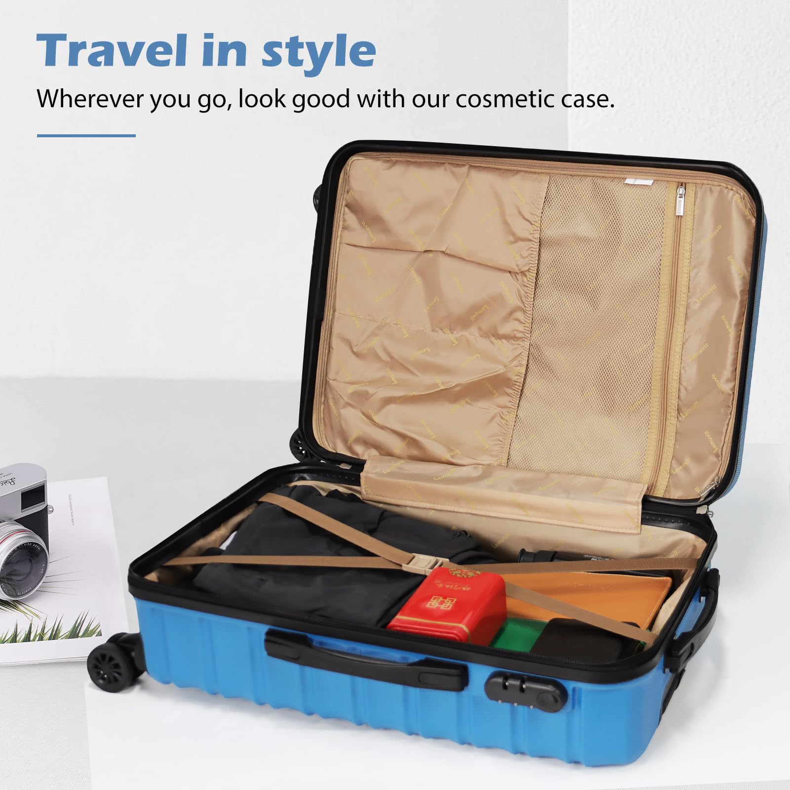3-Piece Hard Shell Spinner Luggage Set with Wheels - Durable Blue Suitcases for Travel & Family Vacations - Ideal for Air Travel, Road Trips & Business Trips