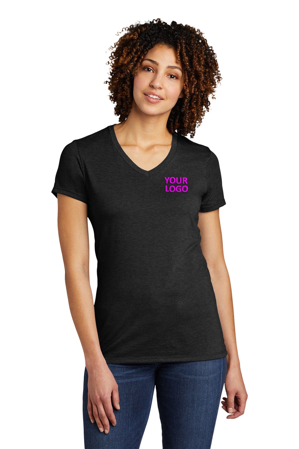 Allmade Women's Tri-Blend Custom V-Neck T-Shirt - Soft & Comfortable Space Black Tee for Casual Wear, Gym & Everyday Outfits