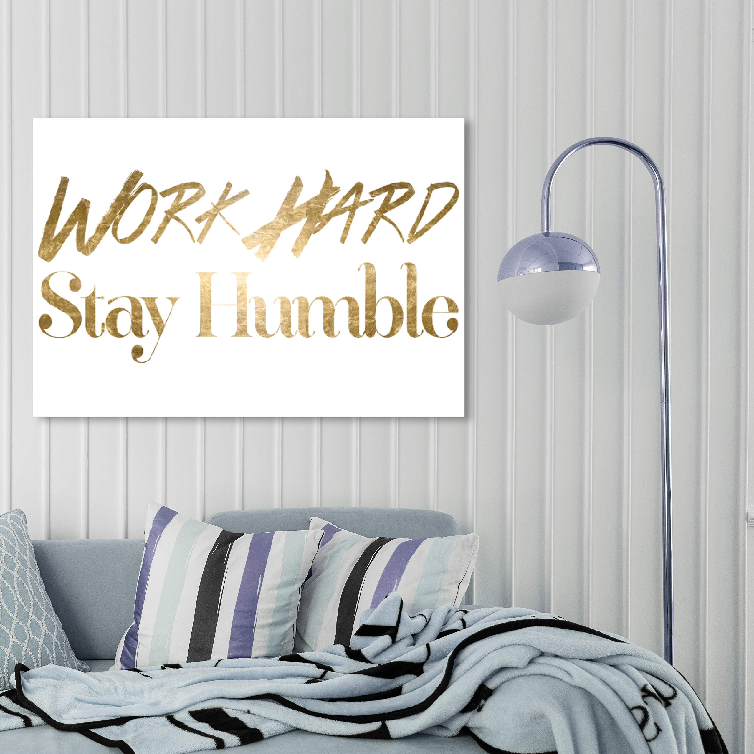 Oliver Gal Artist Co. 'Work Hard' Gold Foil Wall Art Canvas Print - 45x30 Inches Inspirational Home Decor for Office, Living Room & Bedroom