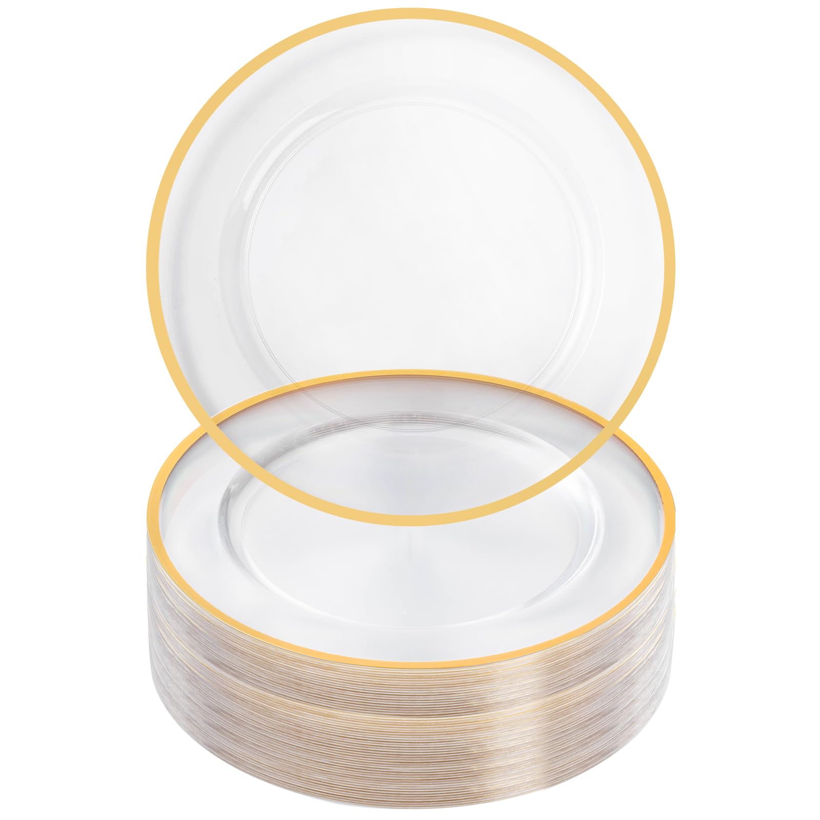 Goodluck 12 Inch Gold Charger Plates - 50 Pack Disposable Plastic Dinner Plates with Elegant Gold Trim for Weddings, Parties & New Year Celebrations - Perfect for Formal Dining, Buffet Service & Special Events