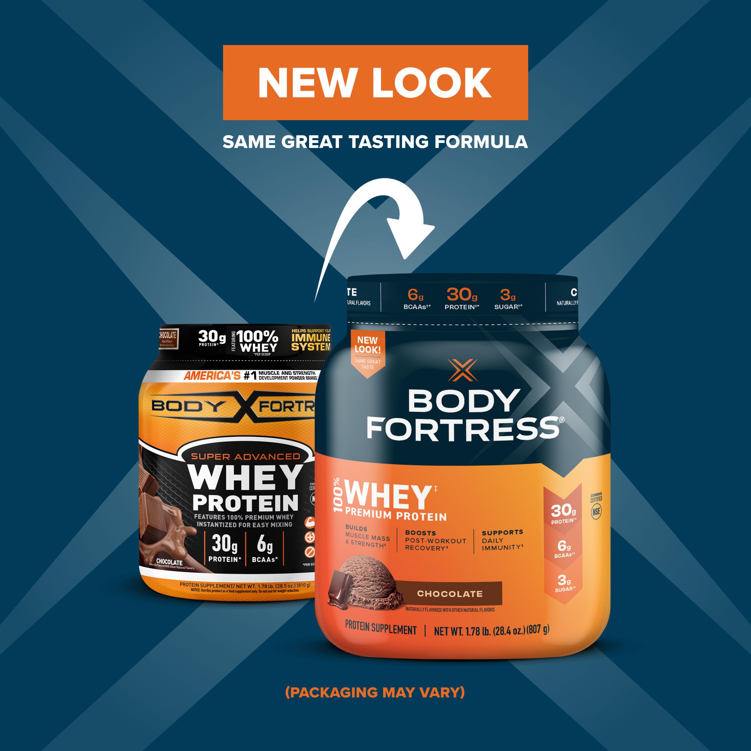 Body Fortress 100% Whey Protein Powder Chocolate 1.78lbs & Pure Protein Bars Chocolate Chip 1.76oz (12 Pack) - Post Workout Recovery & Muscle Building Supplements for Athletes & Fitness Enthusiasts