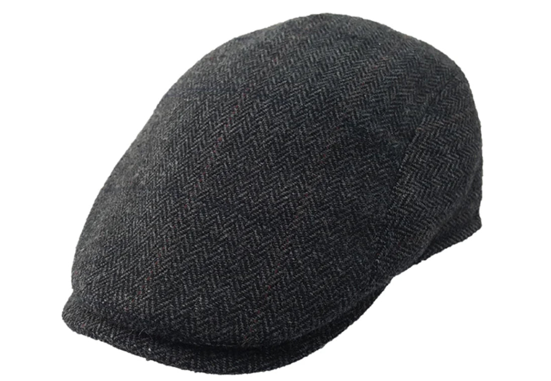 Stanton Grey Herringbone Wool Blend Flat Cap for Men - Classic Winter Hat for Outdoor Activities, Casual Wear & Fashion Accessories