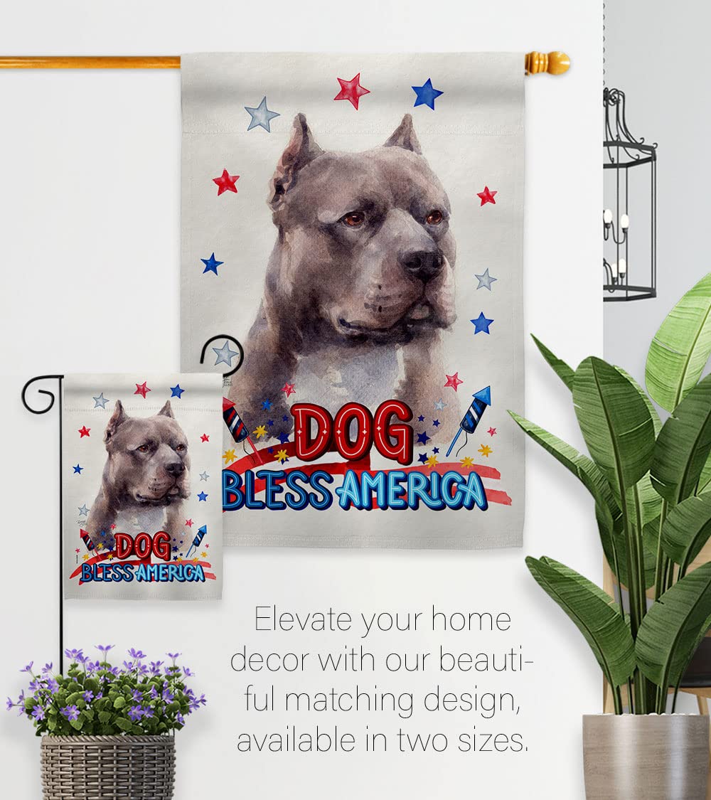 Blue Pitbull Garden Flag Set with Stand - Patriotic Dog Decor for Yard & Home