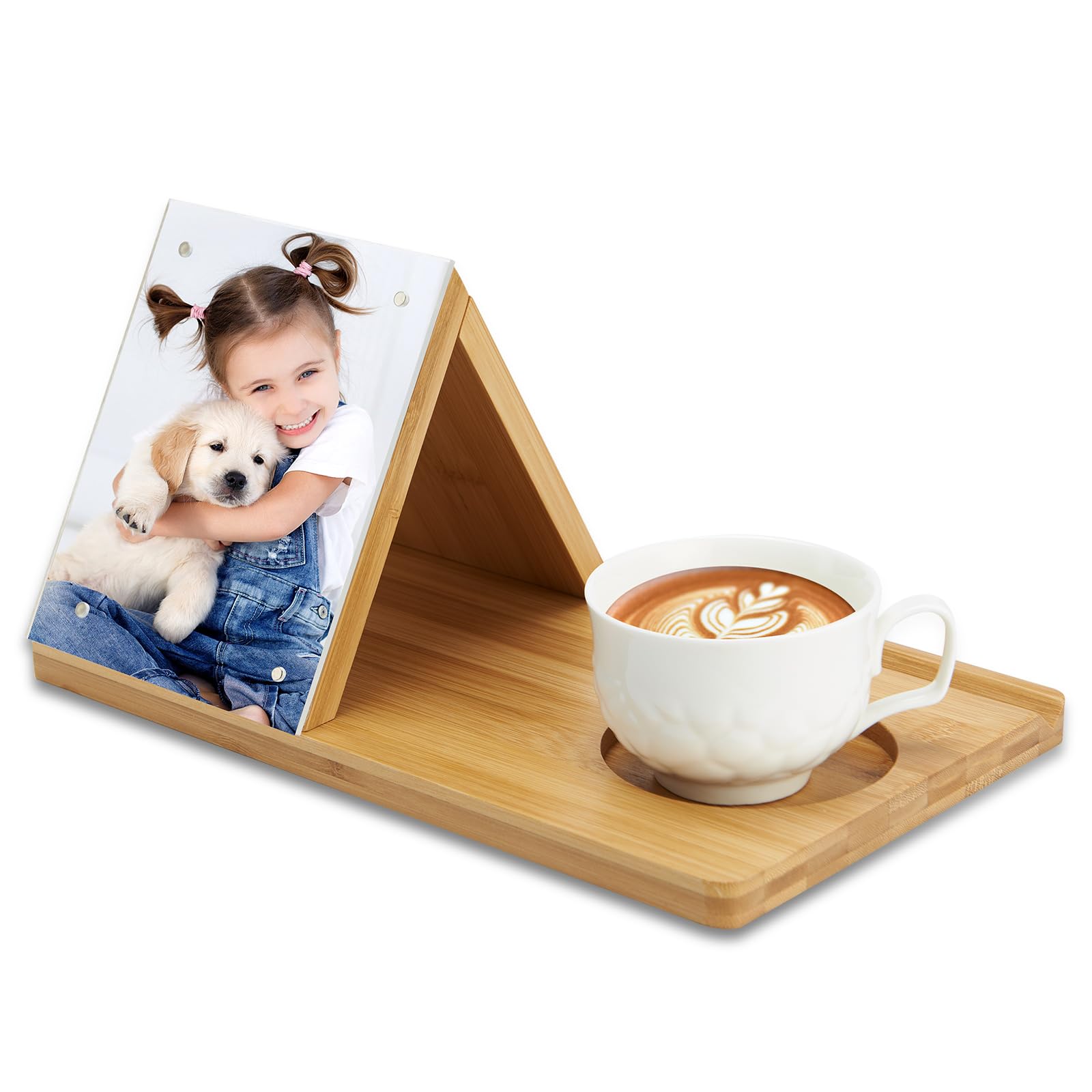 Bamboo Book Holder Stand with Acrylic Picture Frame - Adjustable Book Rest with Cup Holder for Reading - Perfect Tablet & Kindle Stand - Ideal Gift for Book Lovers - Great for Home, Office & Library Use