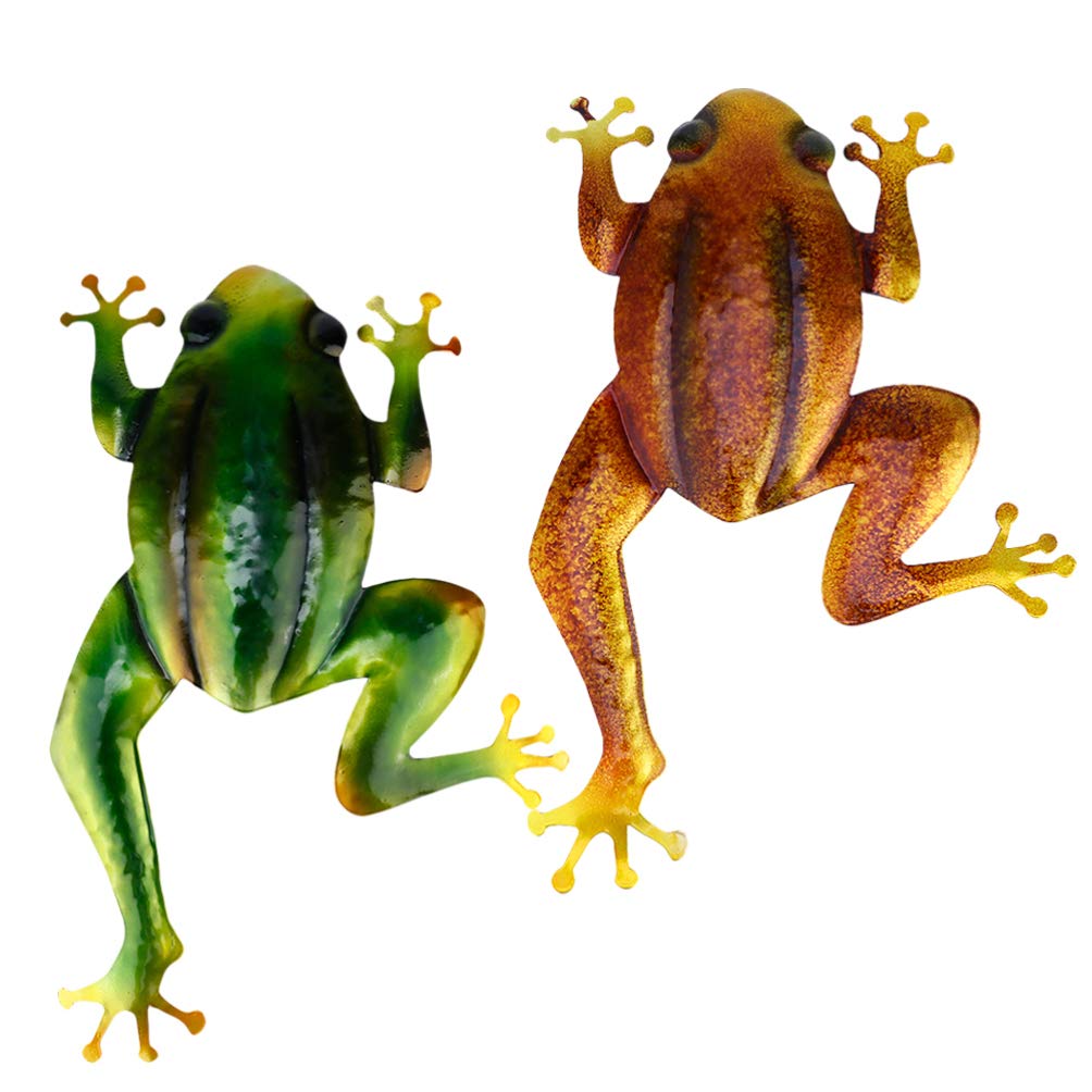 YARDWE 2PCS Metal Frog Wall Decor - 3D Animal Sculpture for Indoor & Outdoor - Handcrafted Garden Art, Home Wall Hanging Ornament for Patio, Living Room, Bedroom Decor