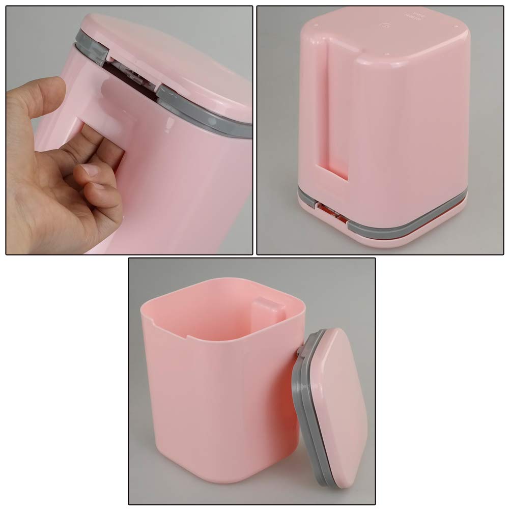 1/2 Gallon Tiny Countertop Trash Can with Push-Button Lid - Small Pink Waste Bin for Bathroom, Office, Kitchen & Vanity - Compact Mini Garbage Can for Home & Travel Use
